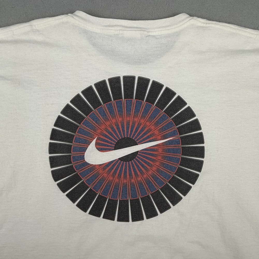 Vintage 90s Nike T-Shirt XL White Tag‎ Sunburst Pinwheel Spiral Graphic Rare